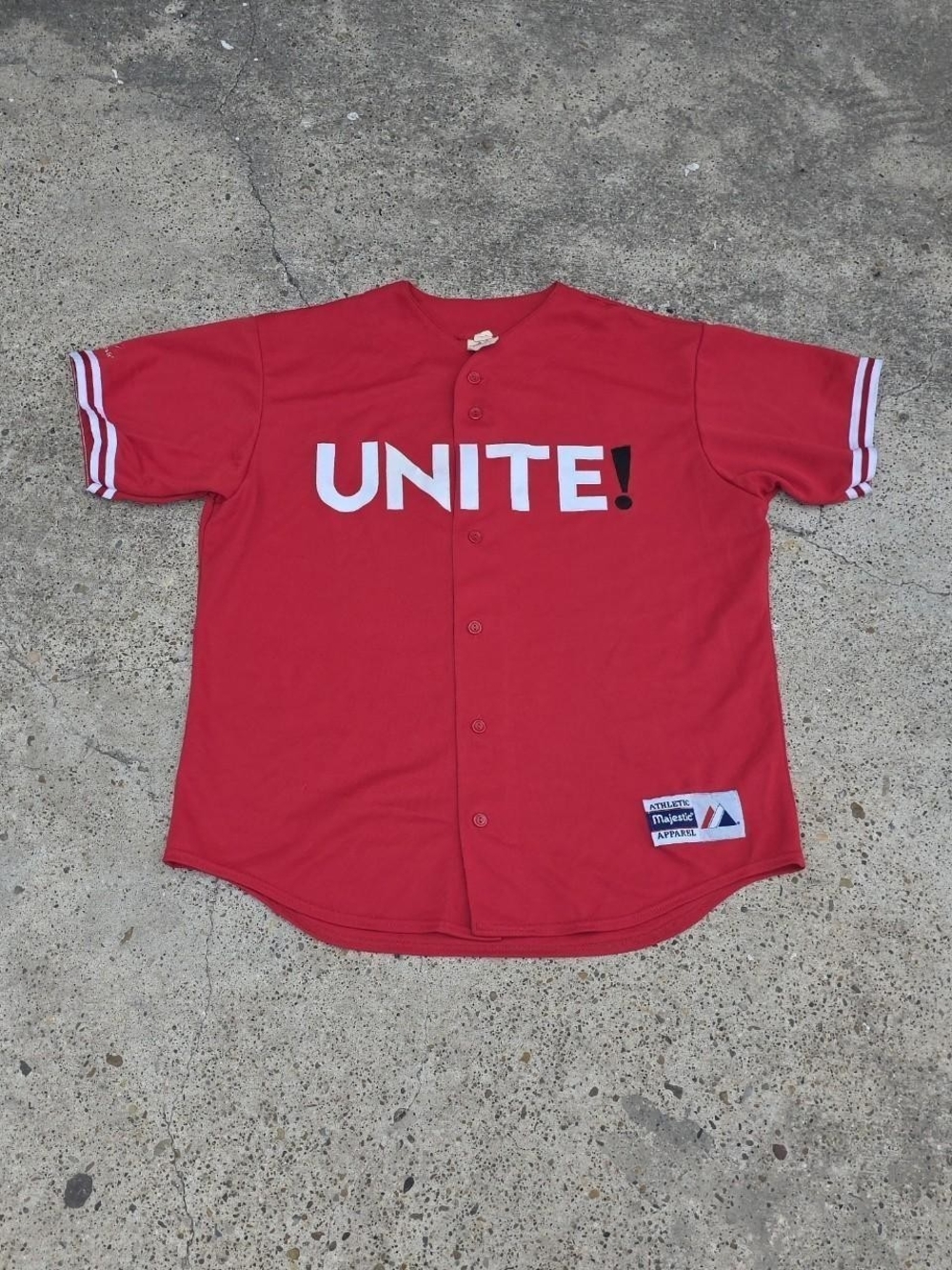 Vintage Majestic Baseball Jersey Made In USA UNITE! Streetwear Union Red White L